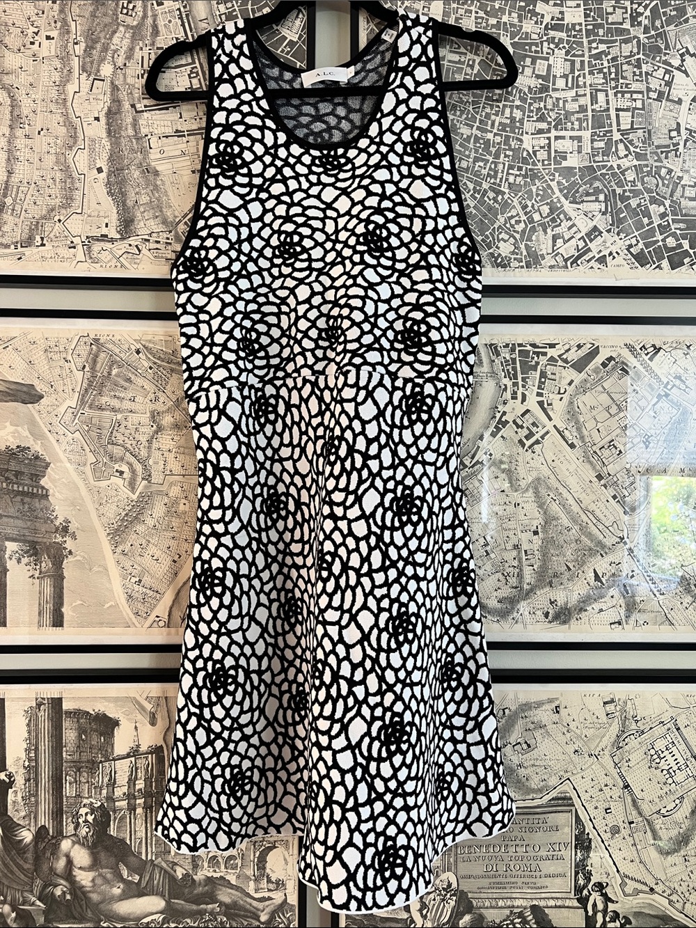 A.L.C. Black and White Floral Lace-Effect Sleeveless Dress